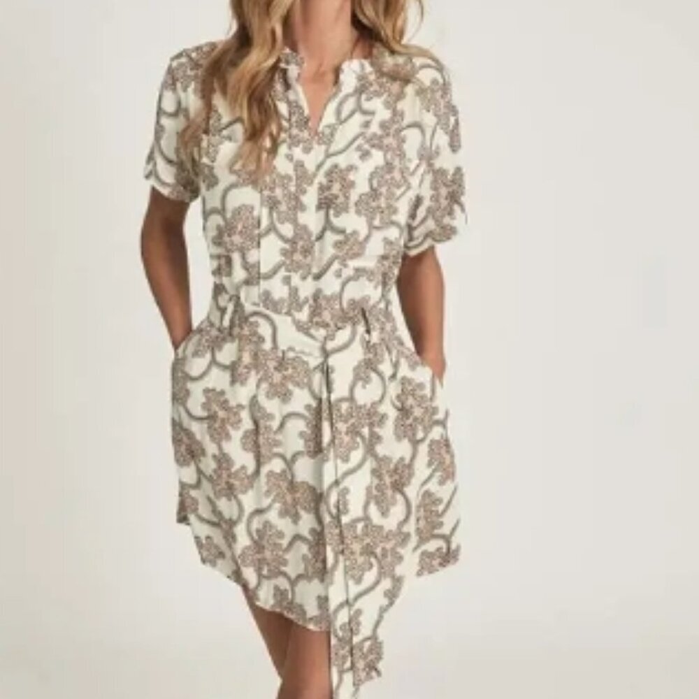 Reiss Nico Clover Print Shirt Dress – Beige US 4 NWT